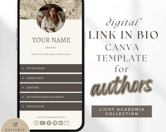 Light Academia Website Template Canva - Link in Bio - Instagram Landing Page for Authors - Canva Website Template -Writer Instagram PPLA