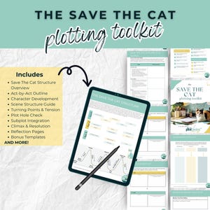 Plantilla de escritura de novelas de Goodnotes, esquema de la trama de "Salva al gato", hojas de trabajo para la trama, estructura de la historia, esquema de novela digital (RECURSO) imagen 2