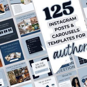 125 Blue Gray Instagram Posts Canva Template Writers Social Media Posts Author Instagram Ideas Bookstagram Templates: PPASH