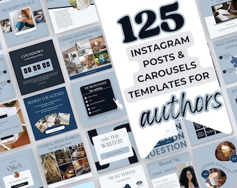 Author Instagram Posts Canva Template: Blue Gray Writer Social Media Kit (Digital Download)