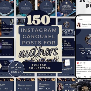 Celestial Witchy Romance Author Instagram Templates, Dark Romance Writer Carousels, Canva Templates for Social Media, Author Branding PPEC
