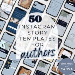Historie autora na Instagramie, minimalistyczne szablony Bookstagram, zestaw do mediów społecznościowych Blue Grey Writers, edytowalne historie Canva, nowoczesne PPASH