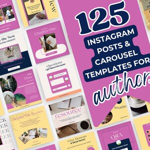 125 Pink Yellow Blue Bright Instagram Posts Canva Template Writers Social Media Posts Author Instagram Ideas Bookstagram Templates: PPRH