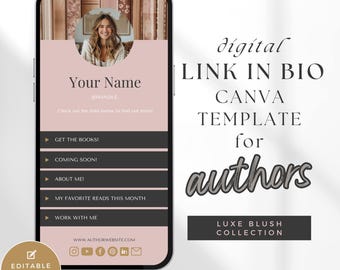 Pink Neutral Website Template Canva - Link in Bio - Instagram Landing Page for Authors - Canva Website Template -Writer Instagram BLUSH