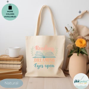 Reading Tote Bag for Authors - Dreaming with Eyes Open Design - Cotton Canvas image 2