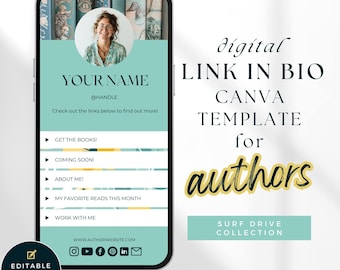 Modello di collegamento nella biografia, modello di collegamento nella biografia di Instagram, modello di collegamento nella biografia di Canva, modello Canva per scrittori, modello di sito web per autori PPSURF