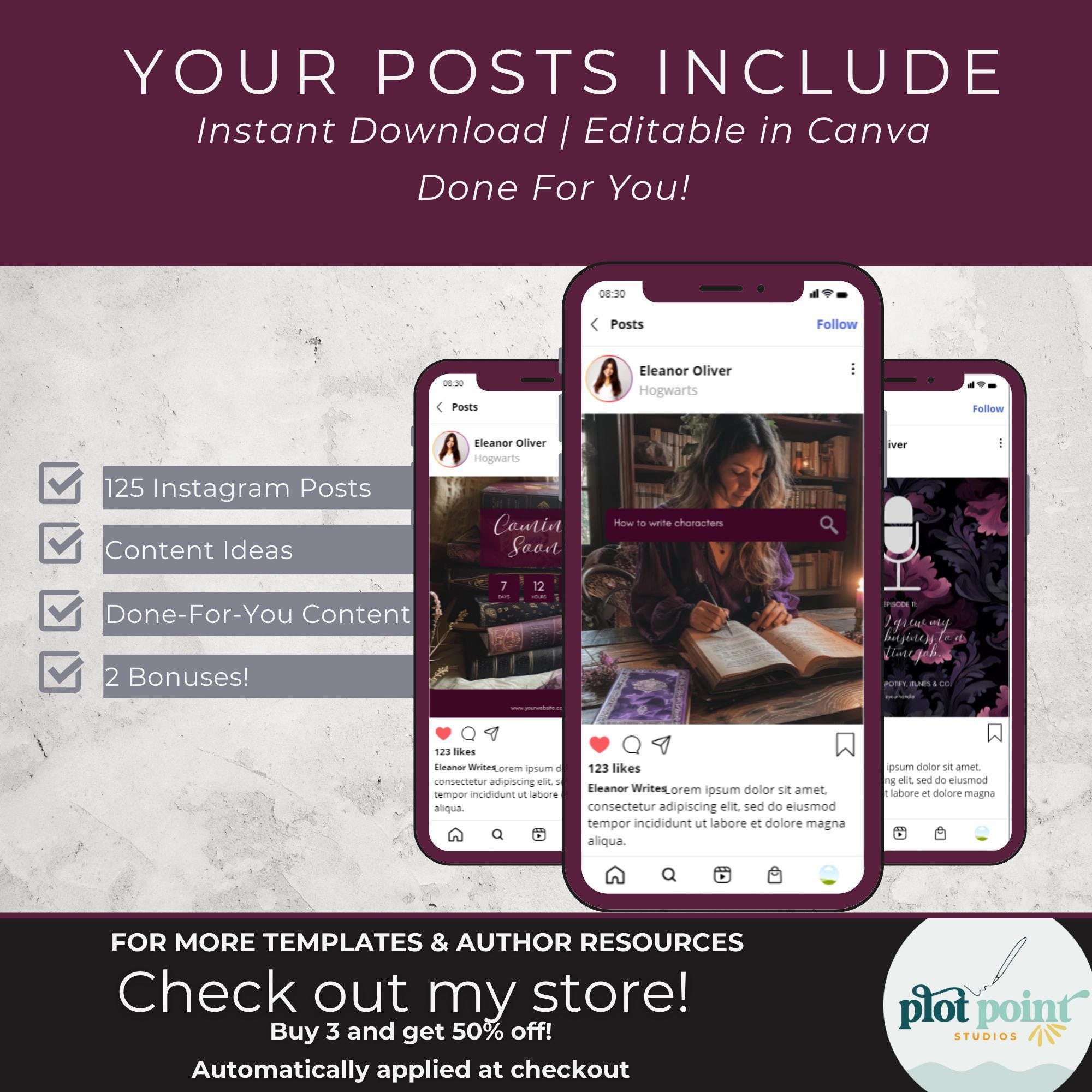 Dark Romance Author Instagram Templates, Editable Canva Templates for ...