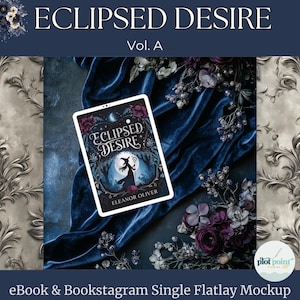 Celestial Book Mockup - Dark Academia Flatlay for Authors - Midnight Blue Velvet Fantasy eBook Display - Starry Night Bookstagram Prop Vol A