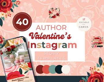 Valentine Author Instagram Stories, February Bookstagram Templates, Social Media Kit for Writers, Editable Canva Stories, Whimsical PPVW