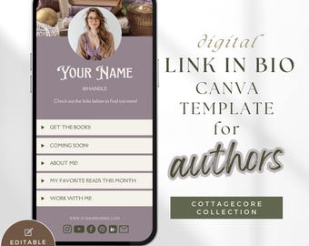 Modello di collegamento nella biografia, modello di collegamento nella biografia di Instagram, modello di collegamento nella biografia di Canva, modello Canva per scrittori, marchio autore COTTAGECORE PPCC