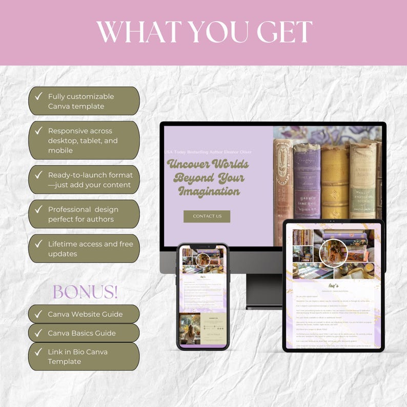 Canva Website Template for Authors Minimalist Author Website Theme