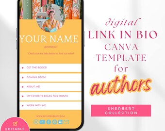 Modello di collegamento nella biografia, modello di collegamento nella biografia di Instagram, modello di collegamento nella biografia di Canva, modello Canva per scrittori, marchio BRIGHT Author SHER