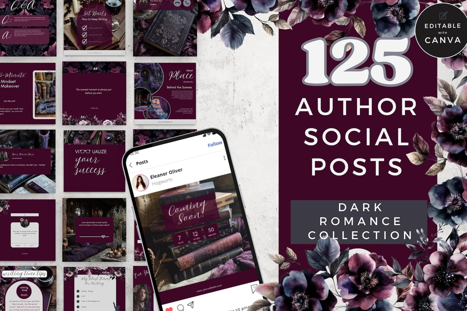 Dark Romance Author Instagram Templates, Editable Canva Templates for ...