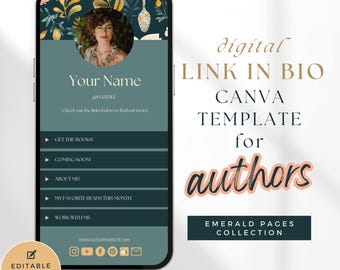 Green Links Website Template Canva - Link in Bio - Instagram Landing Page for Authors - Canve Website Template -Writer Instagram PPEP