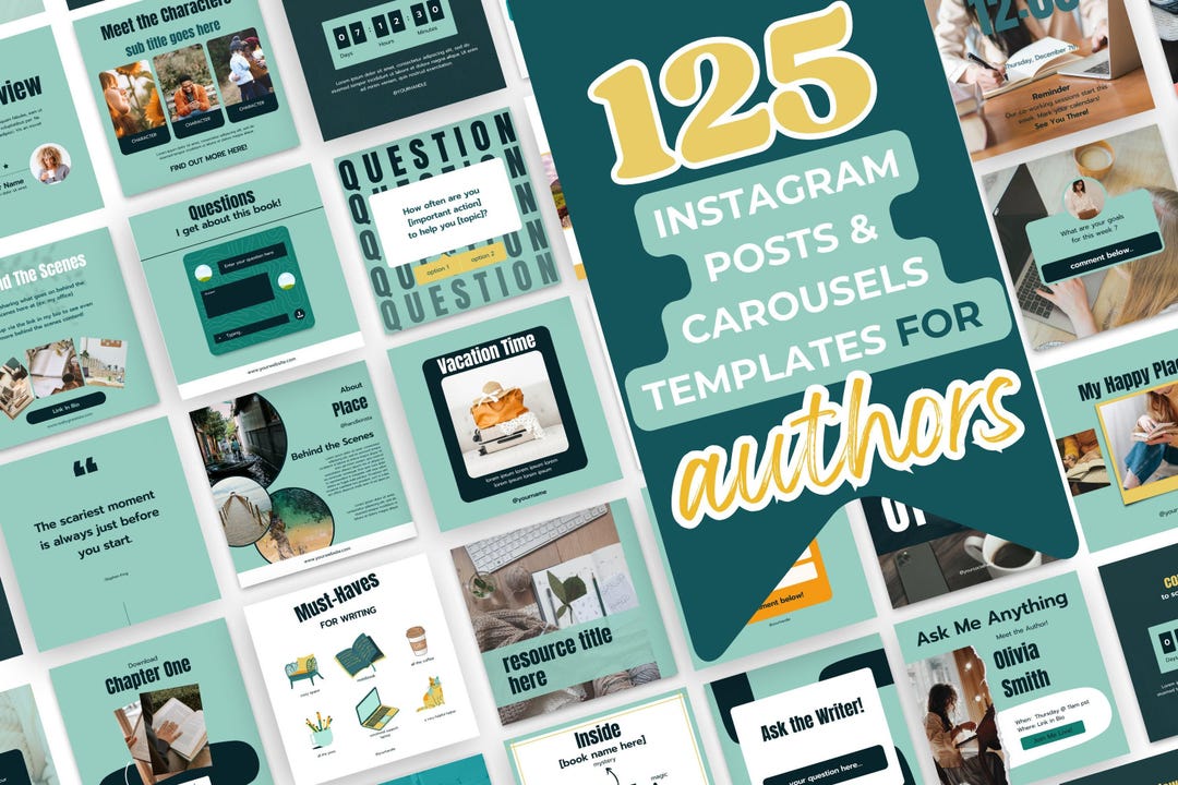 125 Green Author Instagram Posts Canva Template Writers Social Media ...