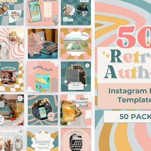 Pink Retro Instagram Templates Canva - Writer Instagram - Retro Flowers, Stars, Hearts - Bright Pink Instagram - Author Instagram RETRO