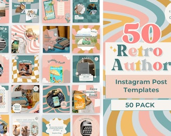 Pink Retro Instagram Templates Canva - Writer Instagram - Retro Flowers, Stars, Hearts - Bright Pink Instagram - Author Instagram RETRO