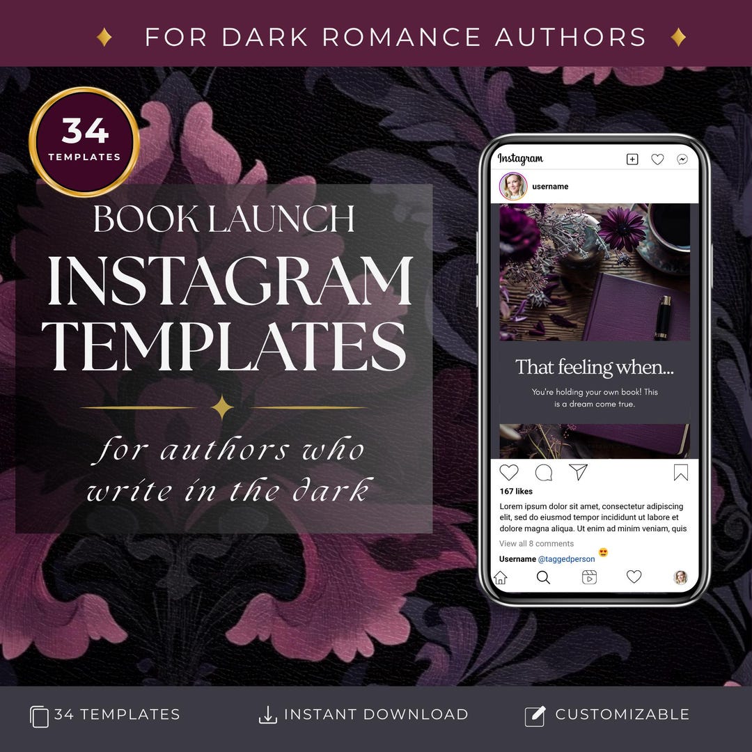 Dark Romance Book Launch Instagram Templates | 34 Canva Posts for Indie ...