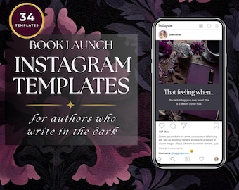 Plantillas de Instagram para el lanzamiento de libros de romance oscuro / 34 publicaciones de Canva para autores independientes