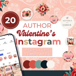Valentine February Author Instagram, Highlight Covers, Canva Template, Writers Social Media Posts, Highlight, Bookstagram :PPVW