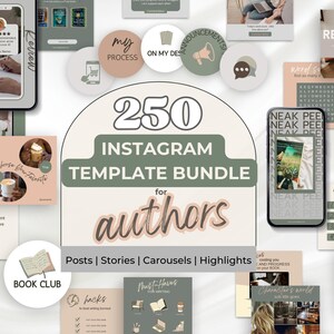 Green Gray Pink  Neutral Instagram Posts Canva Template Writers Social Media Posts Bundle Author Instagram Ideas Bookstagram Templates: PPCV