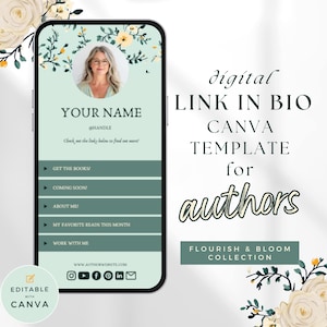 Romanze Autor Link in der Bio Vorlage, One Page Website für Autoren, Einfache Anpassung, Canva Design, Instagram Landing Page, PPFB