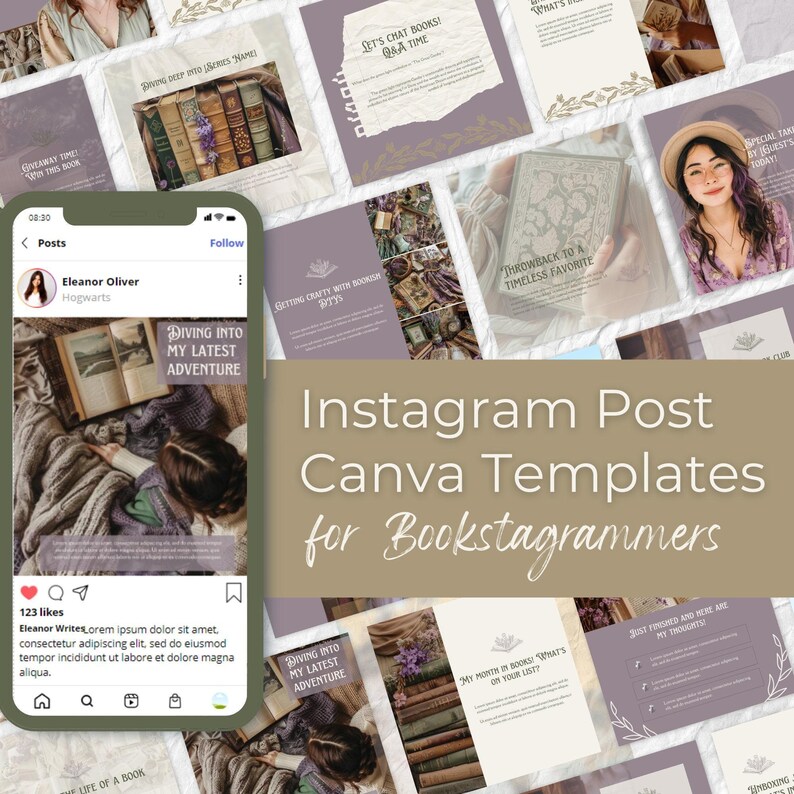 Bookstagram Post Templates, Book Marketing, Book Launch, COTTAGECORE Templates, Instagram Aesthetic,Book Lovers,Bookstagram Canva PPCC image 2