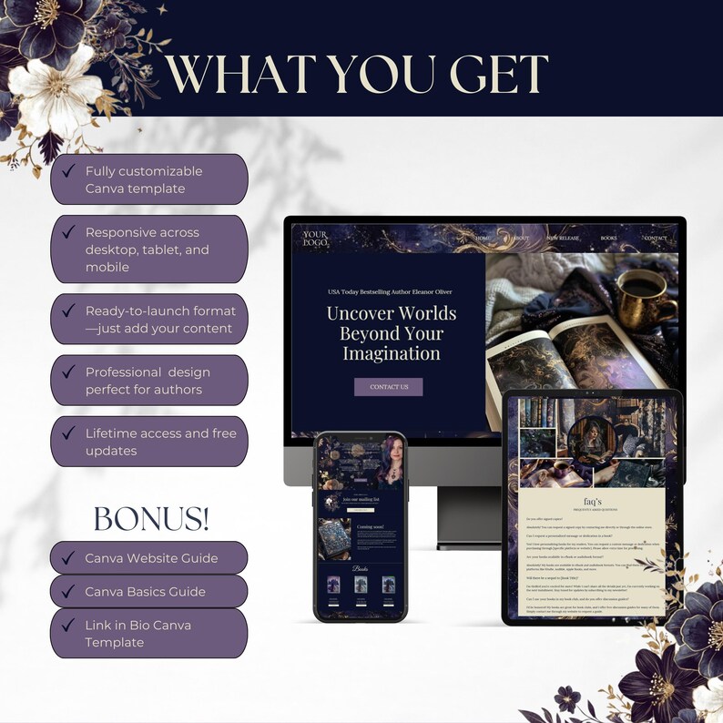 Modello di sito web Canva per autori - Modello di sito web per autori - DARK ROMANCE Sito web Canva - Modello per scrittori - Sito web per autori Celestial PPEC immagine 4