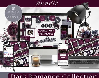 Paquete de recursos para redes sociales de romance oscuro / Plantillas de Instagram en Canva / Marketing de libros, carruseles, plantillas para historias, portadas destacadas PPDR