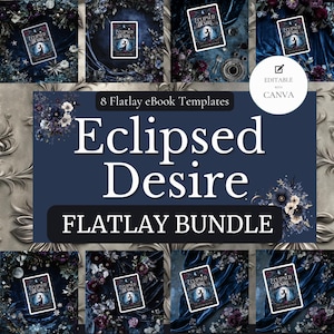 eBook Bundle Mockup  Dark Romance | 11 Editable eBook Flatlay Template for Canva | iPad, Kindle, and Tablet Mockups for Authors MOCKUP