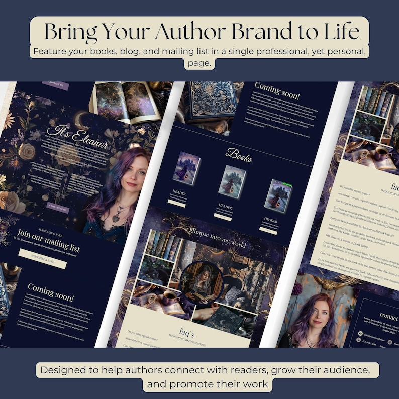 Modello di sito web Canva per autori - Modello di sito web per autori - DARK ROMANCE Sito web Canva - Modello per scrittori - Sito web per autori Celestial PPEC immagine 3