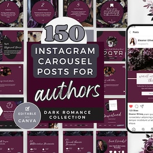 Modelli Instagram per autori di romanzi dark romance, caroselli per scrittori di romanzi dark romance, modelli Canva per i social media, idee di branding per autori PPDR