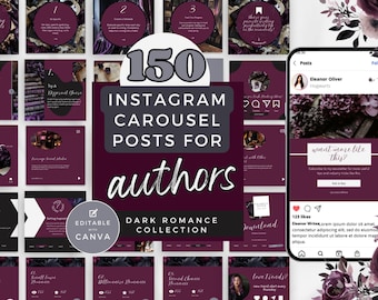 Plantillas de Instagram para autores de romance oscuro, carruseles para escritores de romance oscuro, plantillas de Canva para redes sociales, ideas de marca personal para autores (PPDR)