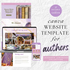 Plantilla de sitio web para autores en Canva – Colección Limonada de Lavanda, Escritores Románticos