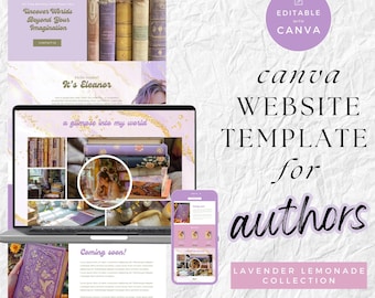 Canva Website Template for Authors - Minimalist Author Website Theme - Fantasy Romance - Cute Writer Template - Lavender Author Website PPLL