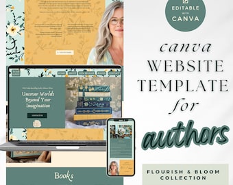 Canva Website Template for Romance Authors - Author Website Template - ROMANCE Canva Website - Writer Template - Floral Author Website PPFB
