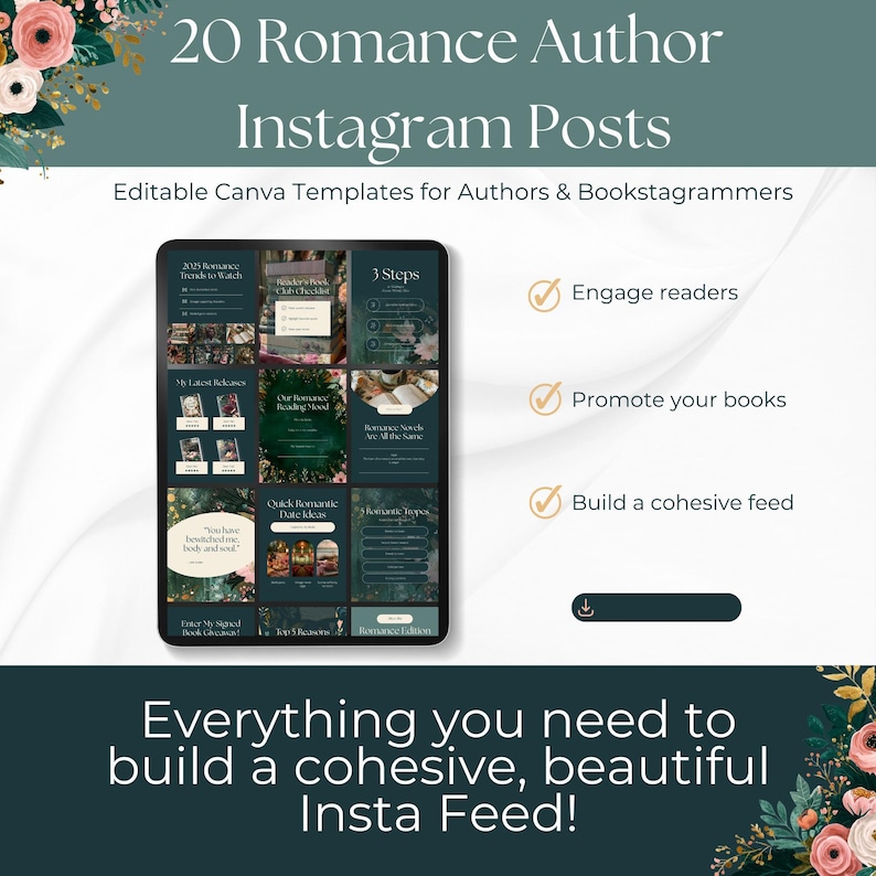 Romance Author Instagram Templates – Emerald Pages Canva Pack – 20 ...