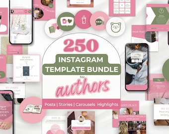 Instagram-Canva-Postvorlagen für Autoren: Pink-Grün-Paket (Digitaler Download)