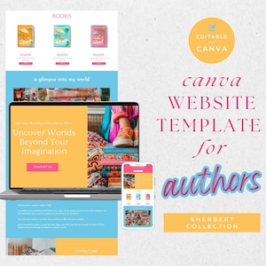 Professional Author Website Template - Canva Design for Writers - Showcase Your Work - Easy to Use - Bright Author Canva Website - SHER