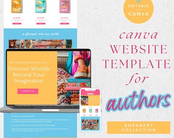 Professional Author Website Template - Canva Design for Writers - Showcase Your Work - Easy to Use - Bright Author Canva Website - SHER