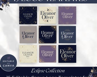 Logotipo de autor de novela romántica / Kit de logotipos de romance celestial / Plantillas de Canva / Logotipos de fantasía editables para escritores / Diseño de marca con temática de brujería PPEC