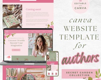 Pink Green Author Website Template - Canva Design for Writers - Showcase Your Work - Romance Author Website  -  Canva Website - PPSG