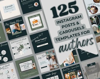 Humeurig; Groen grijze Instagram-berichten; Canva-sjablonen, socialmediaberichten van schrijvers; Auteur Instagram-ideeën Bookstagram, boekpresentatie PPADA