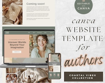 Pink Green Author Website Template – Canva Design for Writers (Digital Download)