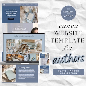 Blue Author Template, Canva Website Template for Authors, Author Website Template, Easy Customization, No Coding Required, PPASH