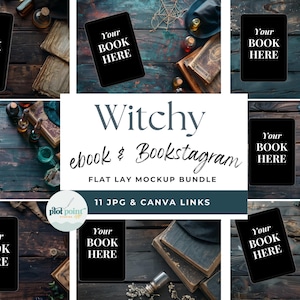 Witchy BOOKSTAGRAM MOCKUP EBOOK Canva Template Bundle Flat Lay Reviewer Author Social Media Bookish Mockups Bookstagrammer Posts