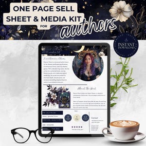 Author One Sheet, Dark Romance Canva Template,  Celestial Media Kit,   Book Launch, Marketing Tools for Writers,  Moody Book Release PPEC