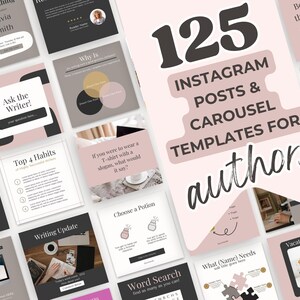 125 Pink Gray Brown Instagram Posts Canva Template Writers Social Media Posts Author Instagram Ideas Bookstagram Templates: PPASH