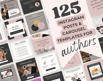 Author Instagram Posts Canva Templates: Pink Gray Brown Social Media Kit