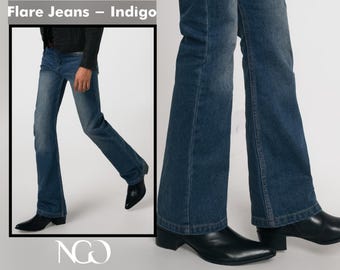 Indigo Denim Flare Jeans - 70s Style Men's Bell Bottoms